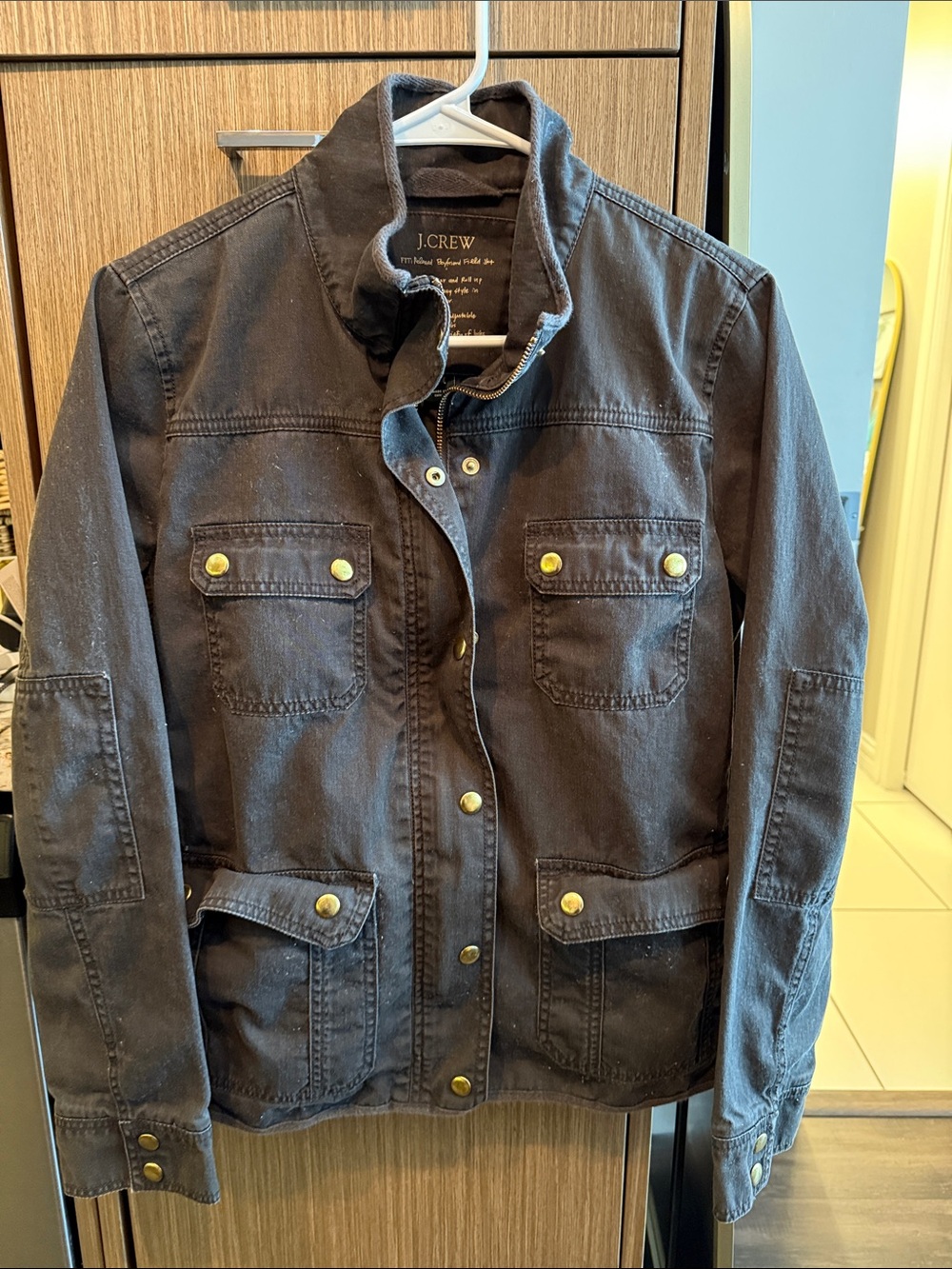 J. Crew Deep Gray Green Cotton Utility Jacket with Brass Snap Tabs